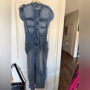 Vibrant Light Blue Denim Jumpsuit